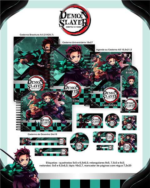 Kit Digital Encadernação Demon Slayer - Volta às Aulas