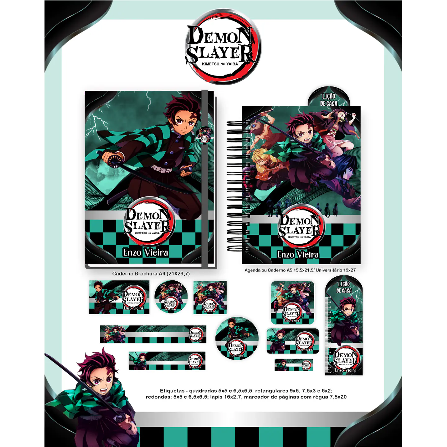 Kit Digital Encadernação Demon Slayer - Volta às Aulas 4