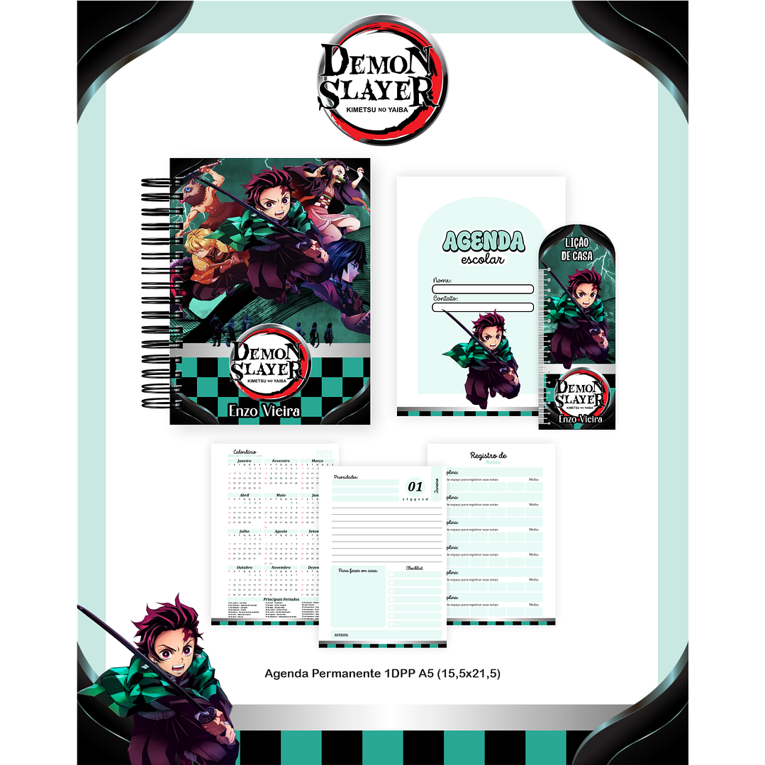 Kit Digital Encadernação Demon Slayer - Volta às Aulas 5