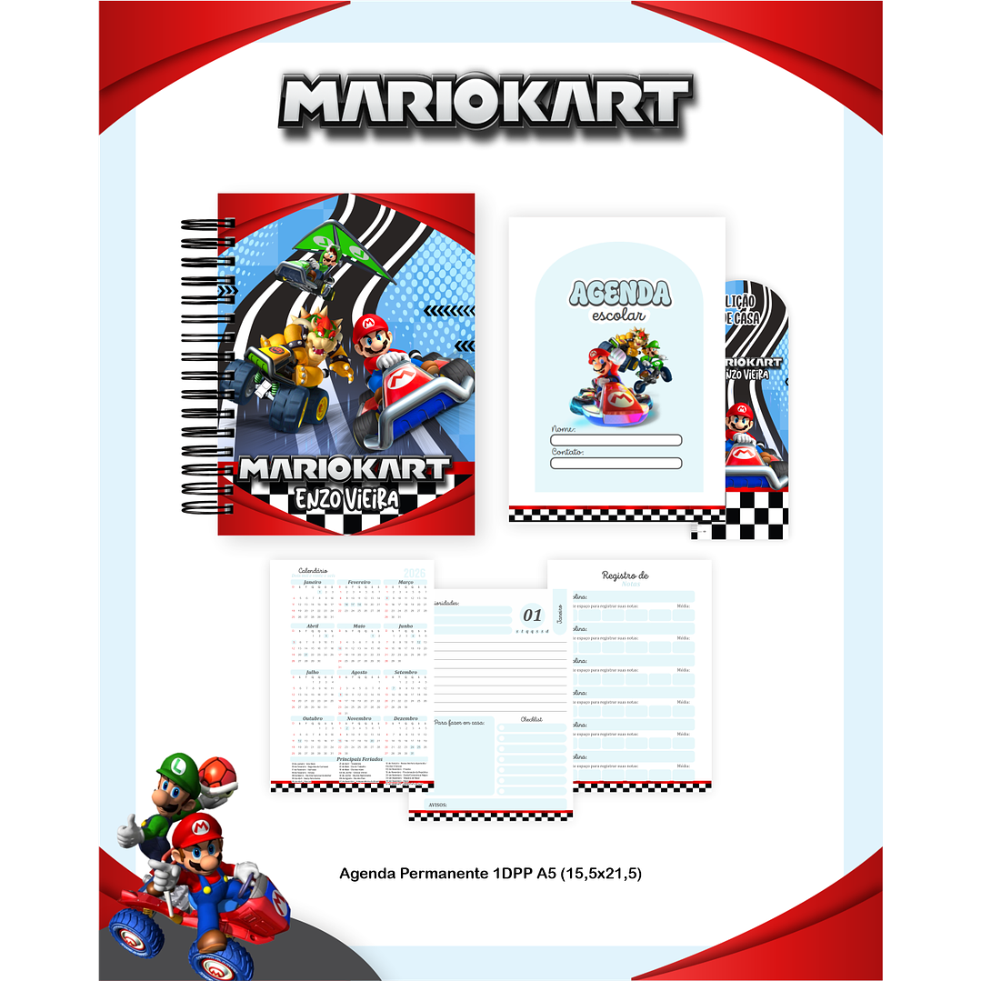 Encadernação Mario Kart - Volta às Aulas Completo 3
