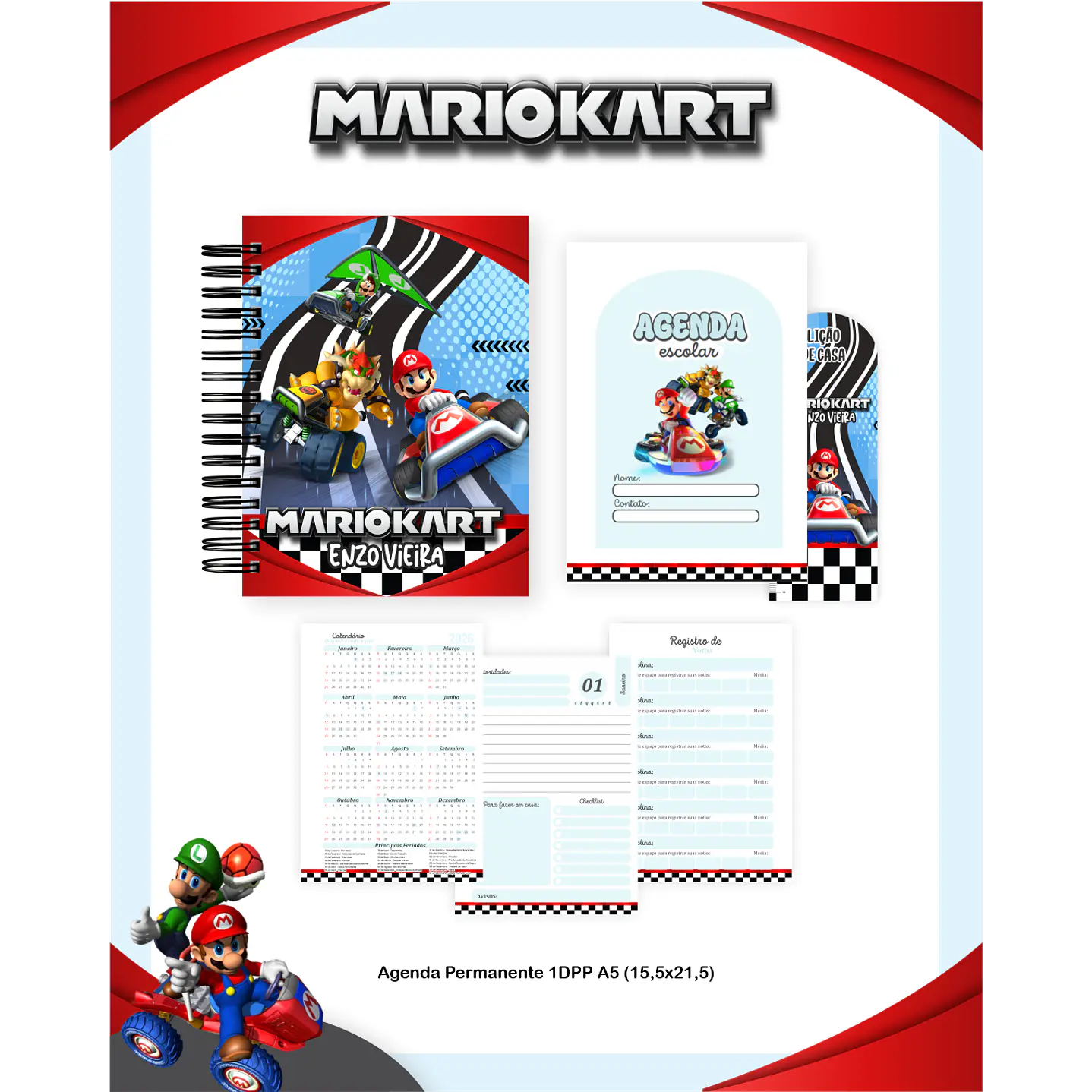 Encadernação Mario Kart - Volta às Aulas Completo 3