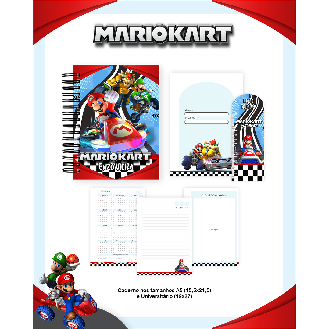 Encadernação Mario Kart - Volta às Aulas Completo 4