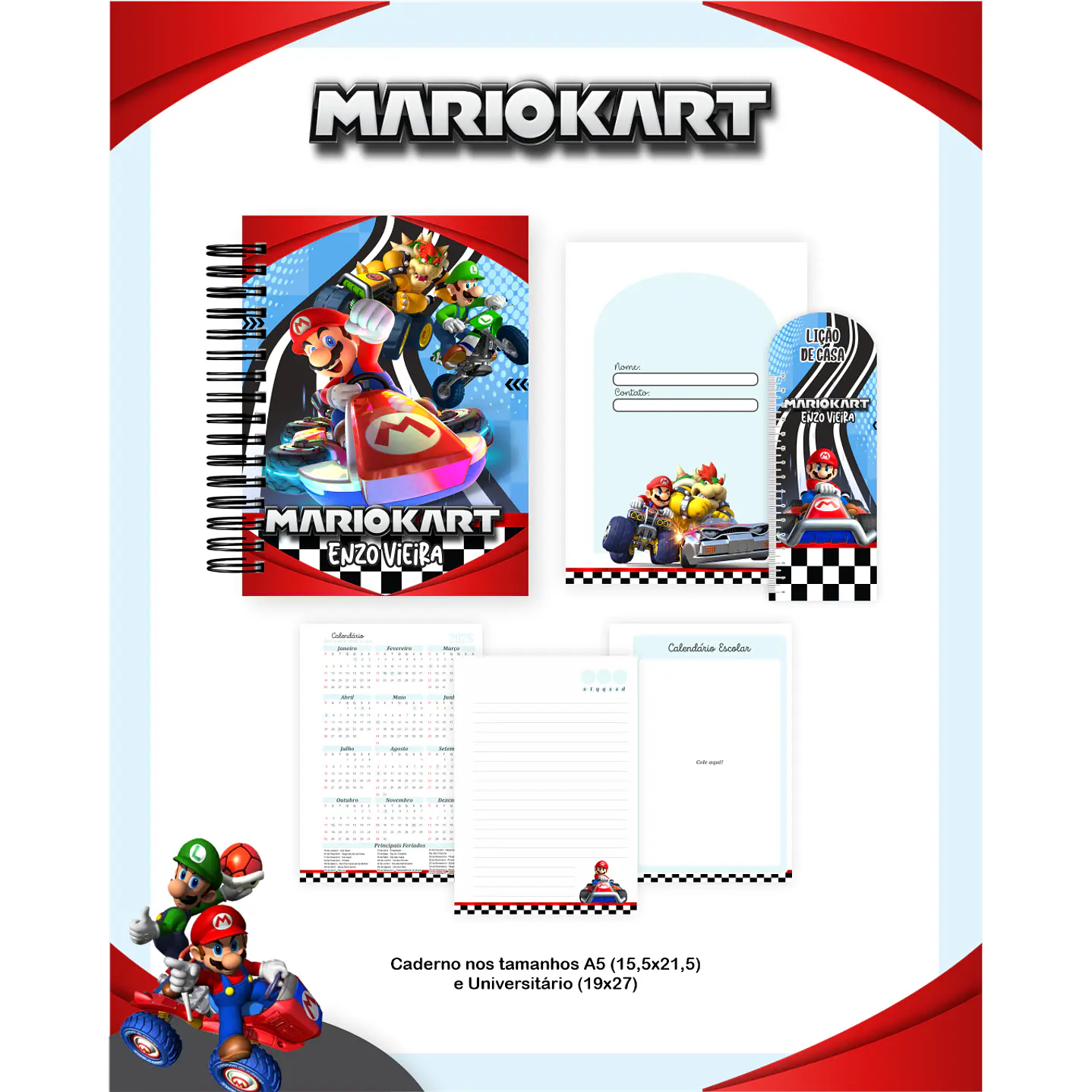 Encadernação Mario Kart - Volta às Aulas Completo 4