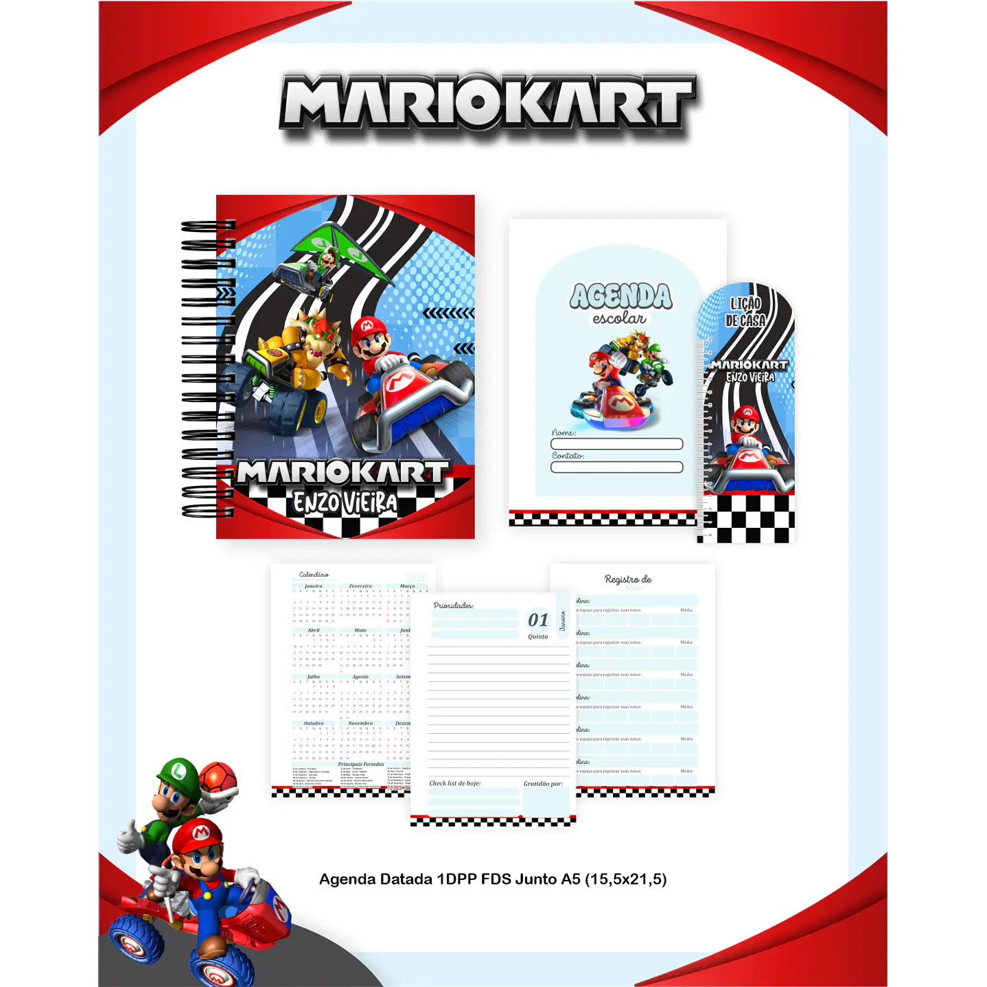 Encadernação Mario Kart - Volta às Aulas Completo 5