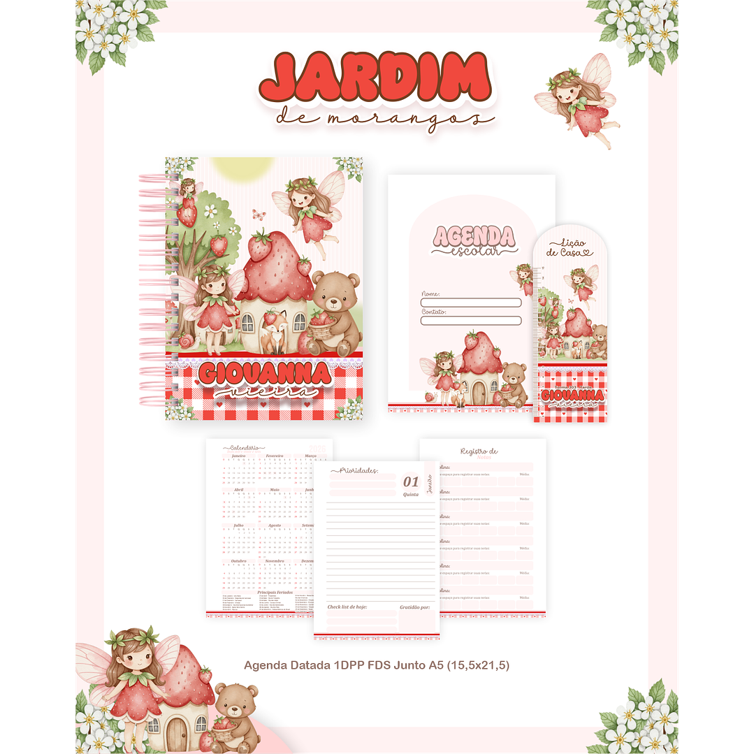 Kit Digital Encadernação Jardim dos Morangos - Volta às Aulas  2