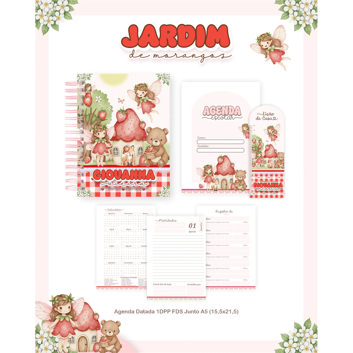 Kit Digital Encadernação Jardim dos Morangos - Volta às Aulas  2