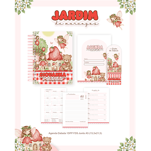 Kit Digital Encadernação Jardim dos Morangos - Volta às Aulas 