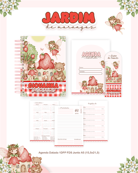 Kit Digital Encadernação Jardim dos Morangos - Volta às Aulas 