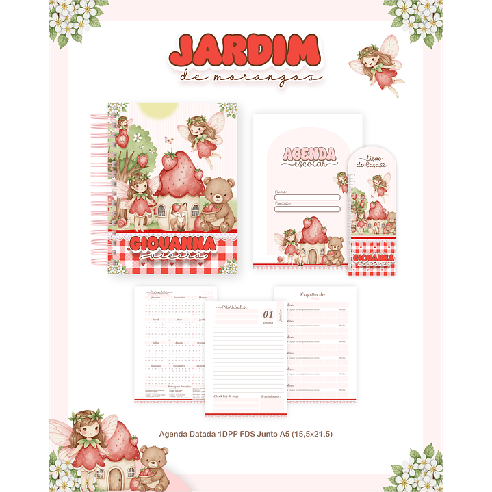 Kit Digital Encadernação Jardim dos Morangos - Volta às Aulas  2