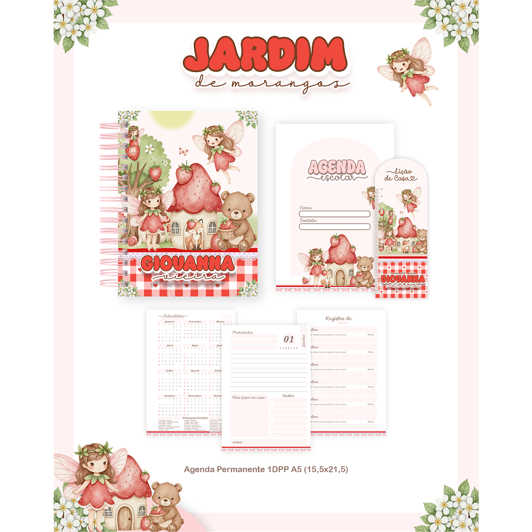 Kit Digital Encadernação Jardim dos Morangos - Volta às Aulas  3