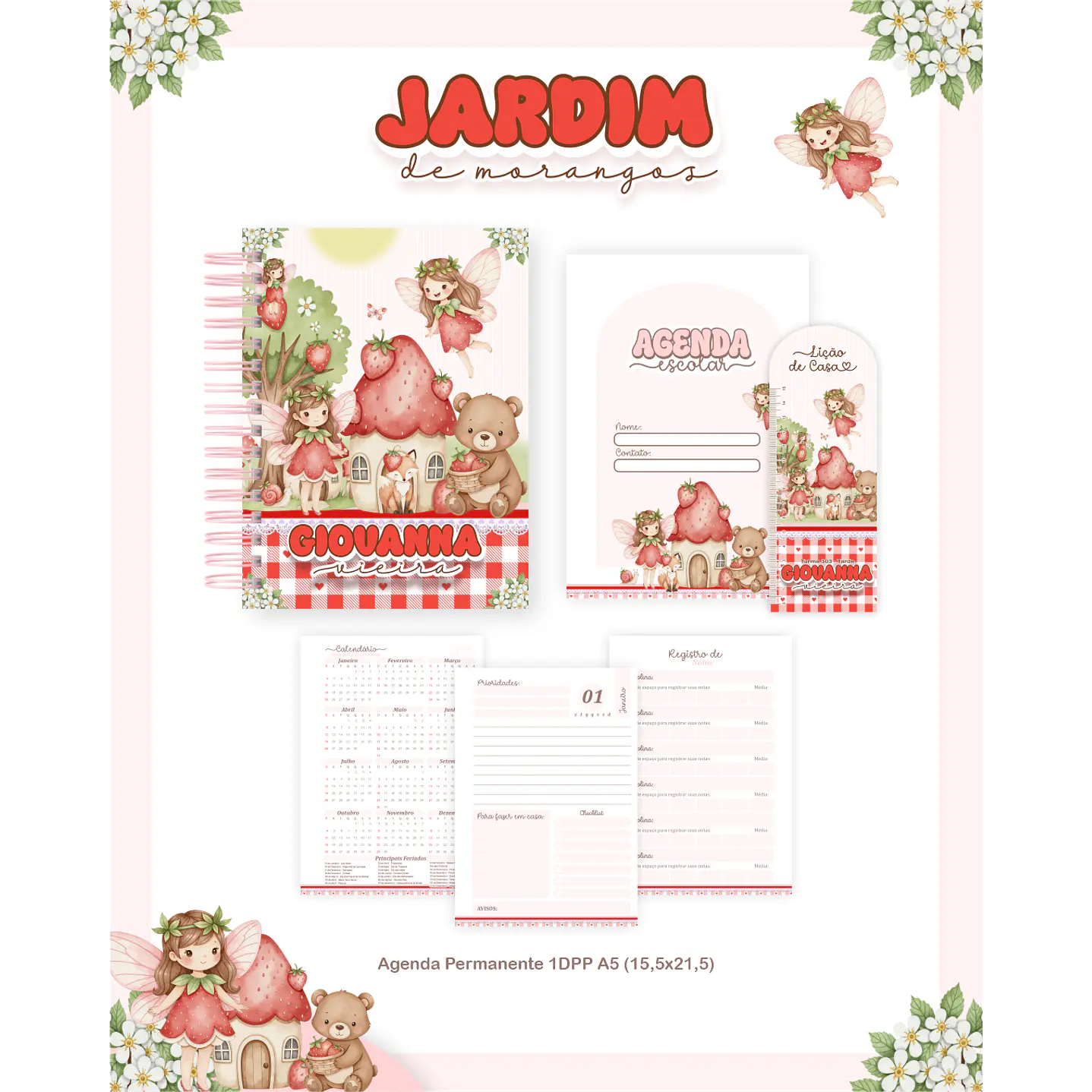 Kit Digital Encadernação Jardim dos Morangos - Volta às Aulas  3