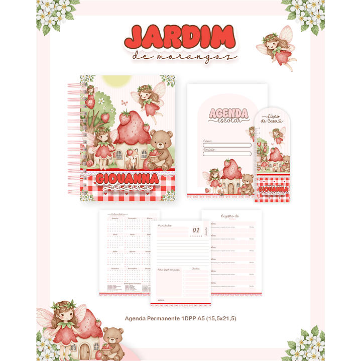 Kit Digital Encadernação Jardim dos Morangos - Volta às Aulas  3