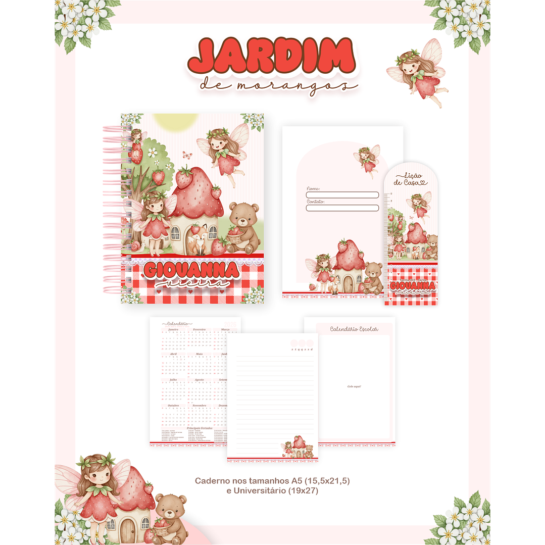 Kit Digital Encadernação Jardim dos Morangos - Volta às Aulas  4