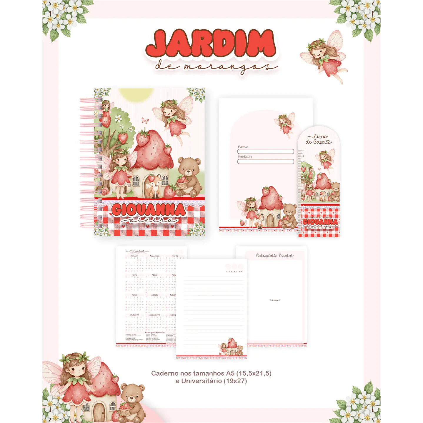 Kit Digital Encadernação Jardim dos Morangos - Volta às Aulas  4