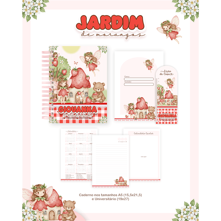 Kit Digital Encadernação Jardim dos Morangos - Volta às Aulas  4