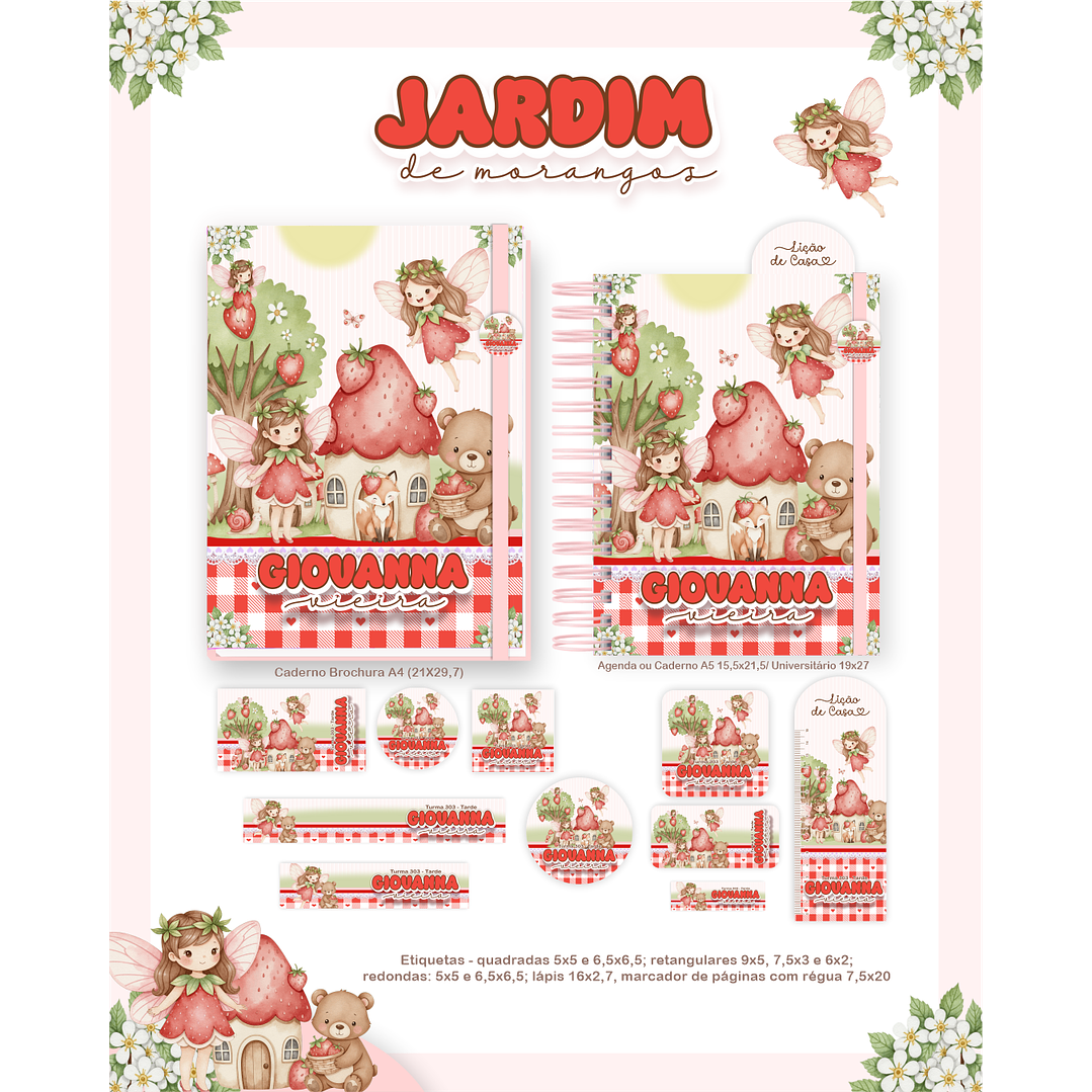 Kit Digital Encadernação Jardim dos Morangos - Volta às Aulas  5