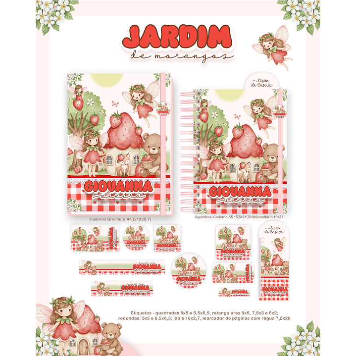 Kit Digital Encadernação Jardim dos Morangos - Volta às Aulas  5