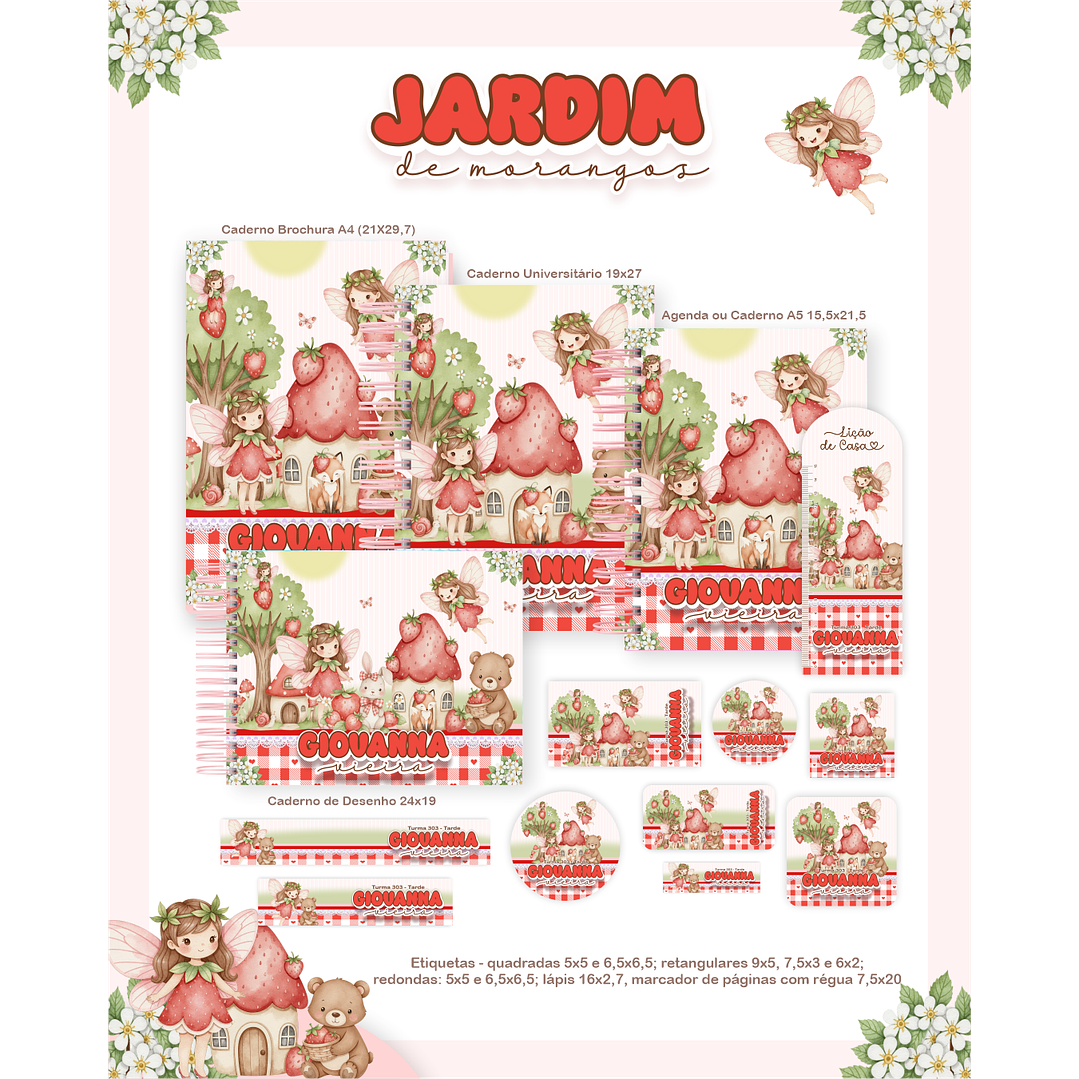 Kit Digital Encadernação Jardim dos Morangos - Volta às Aulas  1
