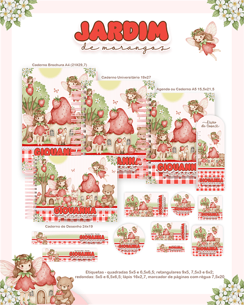 Kit Digital Encadernação Jardim dos Morangos - Volta às Aulas 