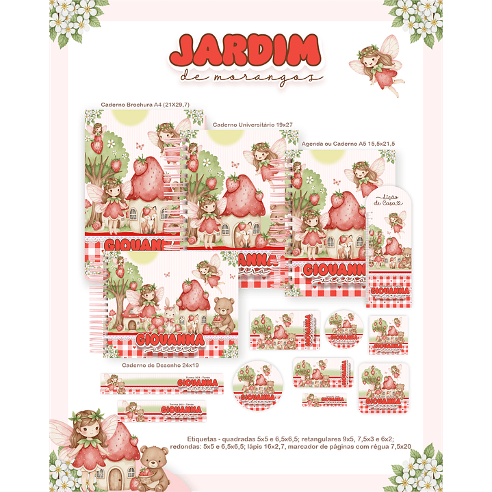Kit Digital Encadernação Jardim dos Morangos - Volta às Aulas  1