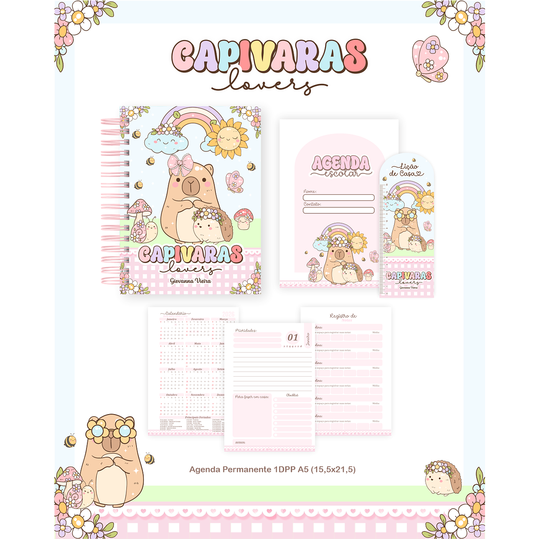 Kit Digital Encadernação Capivaras Lovers - Volta às Aulas 5