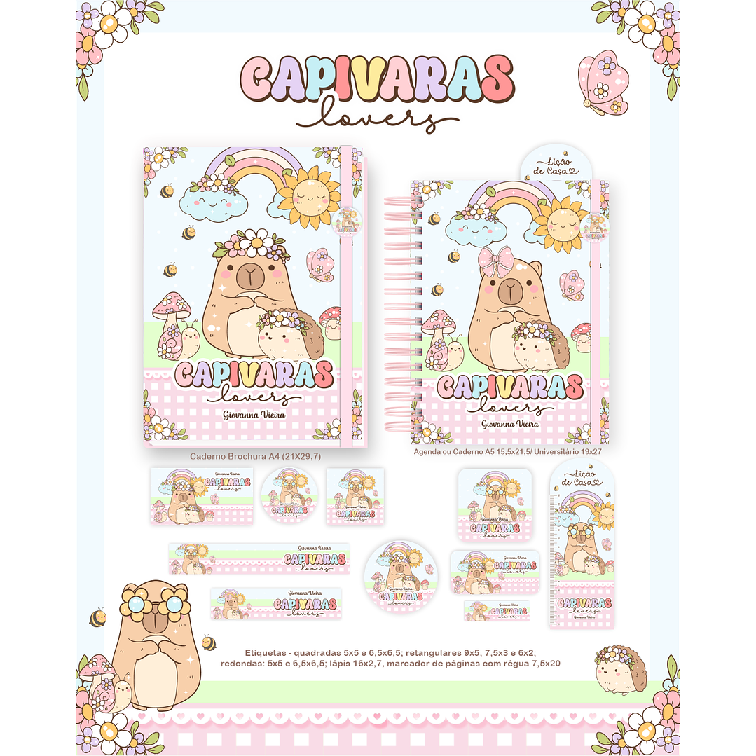 Kit Digital Encadernação Capivaras Lovers - Volta às Aulas 6