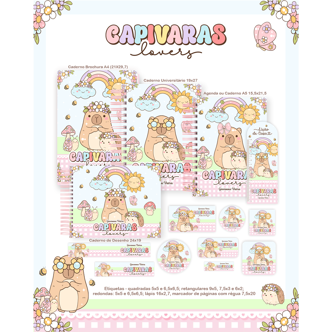 Kit Digital Encadernação Capivaras Lovers - Volta às Aulas 2