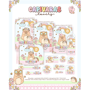 Kit Digital Encadernação Capivaras Lovers - Volta às Aulas