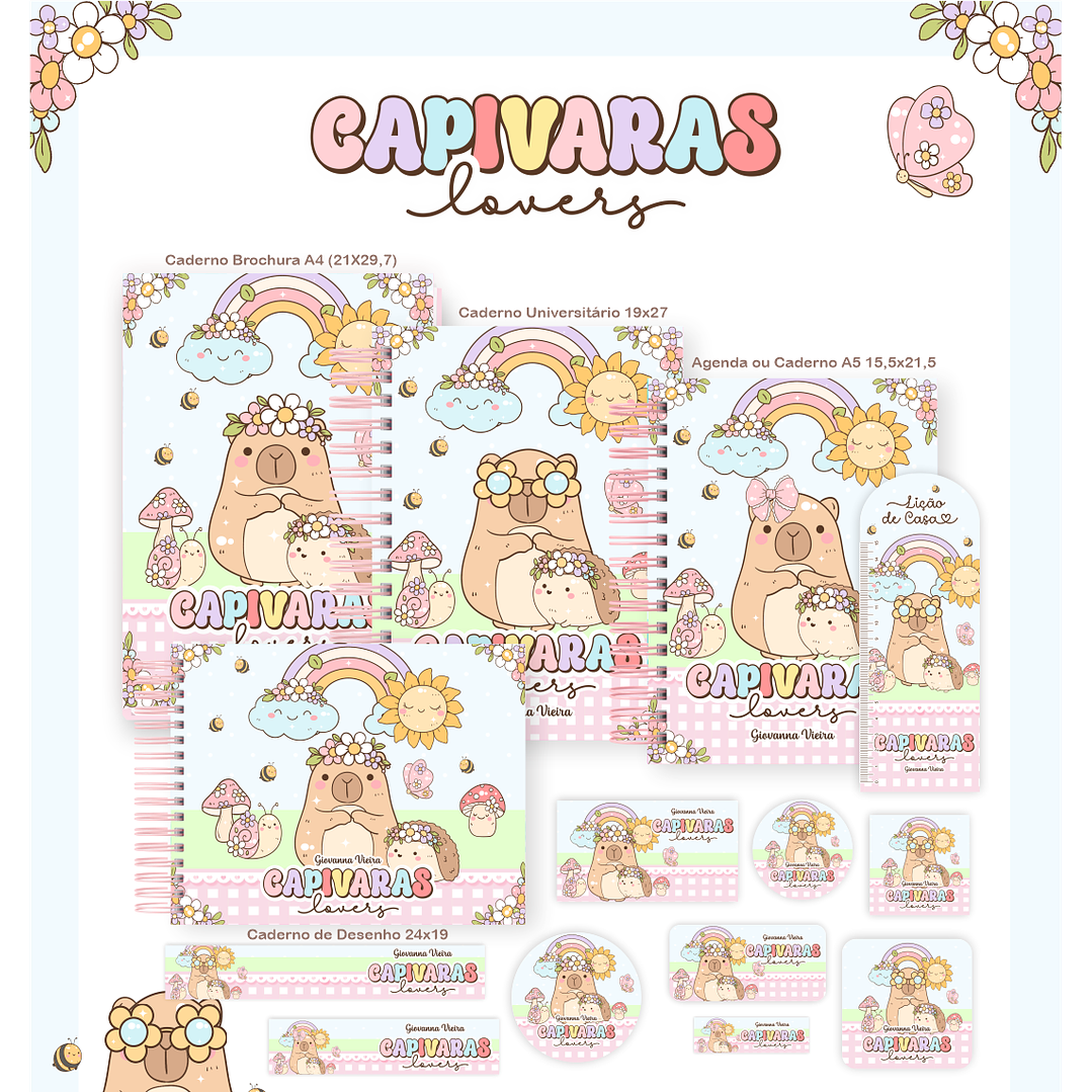 Kit Digital Encadernação Capivaras Lovers - Volta às Aulas 1
