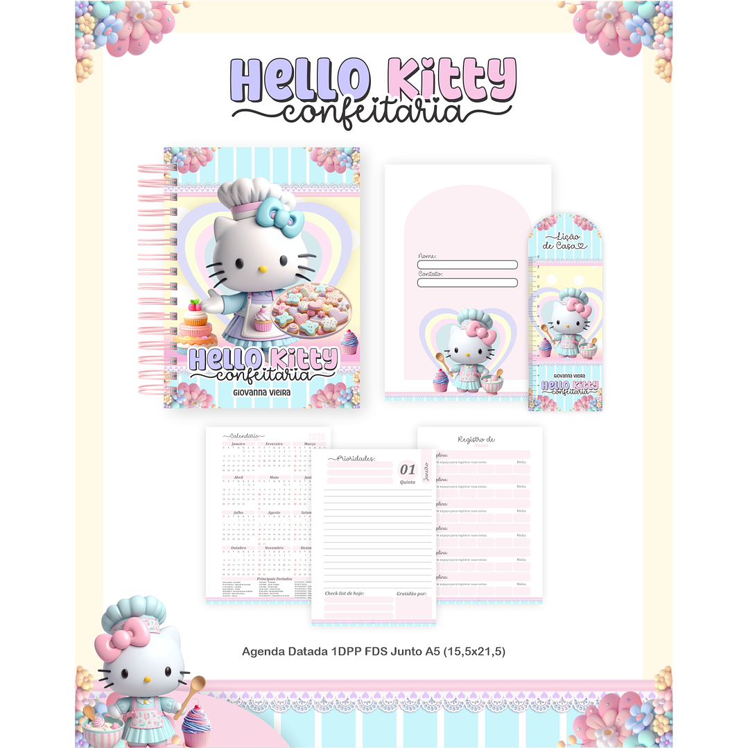 Encadernação Hello Kitty Confeitaria - Volta às Aulas 2