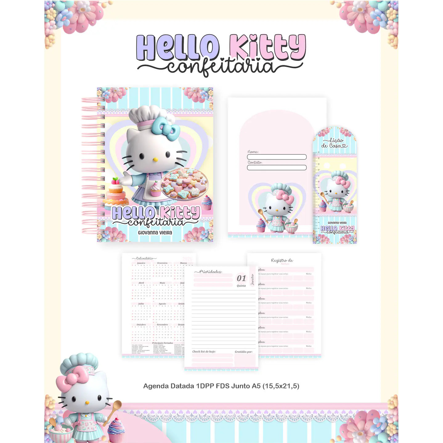 Encadernação Hello Kitty Confeitaria - Volta às Aulas 2