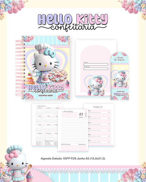 Encadernação Hello Kitty Confeitaria - Volta às Aulas