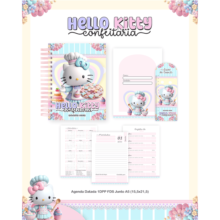 Encadernação Hello Kitty Confeitaria - Volta às Aulas 2