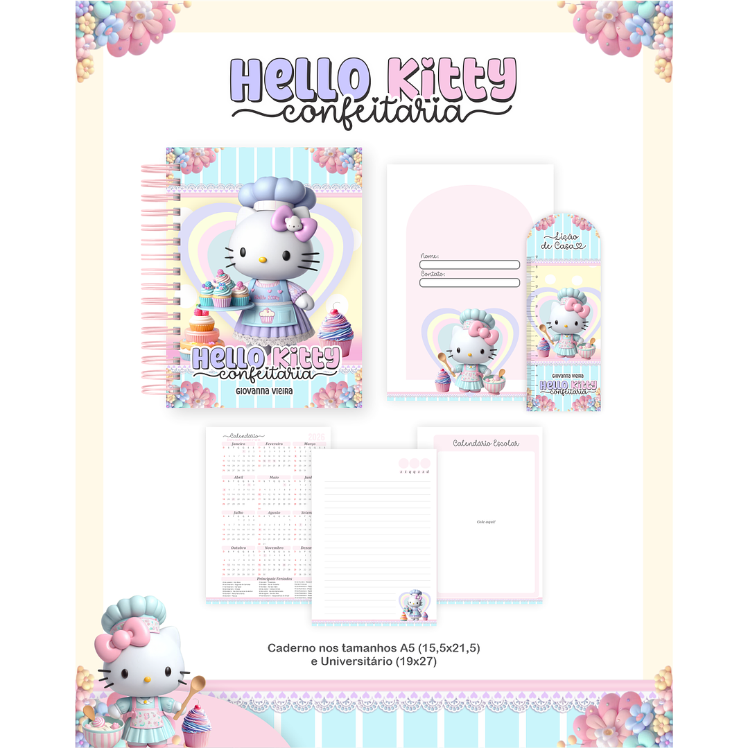 Encadernação Hello Kitty Confeitaria - Volta às Aulas 3