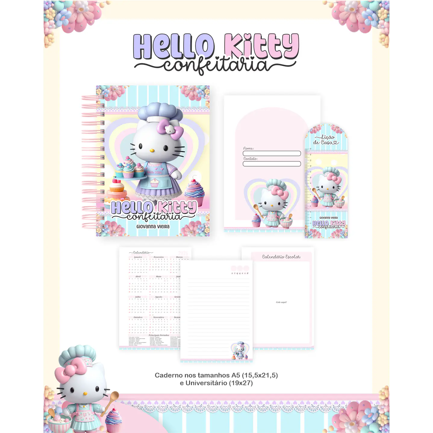 Encadernação Hello Kitty Confeitaria - Volta às Aulas 3