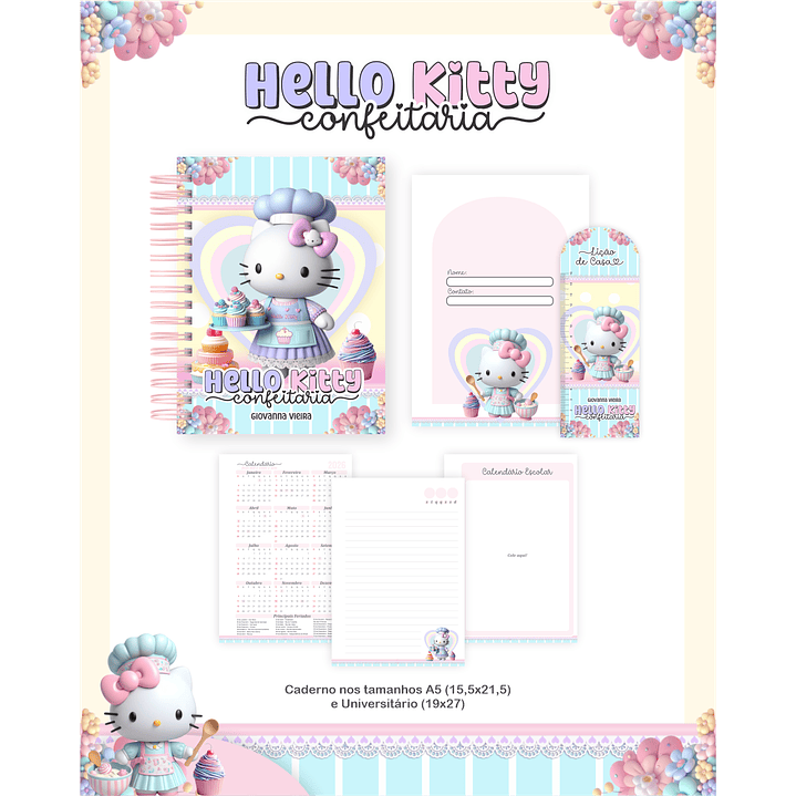 Encadernação Hello Kitty Confeitaria - Volta às Aulas 3