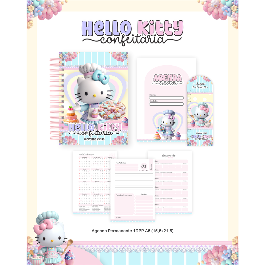 Encadernação Hello Kitty Confeitaria - Volta às Aulas 4