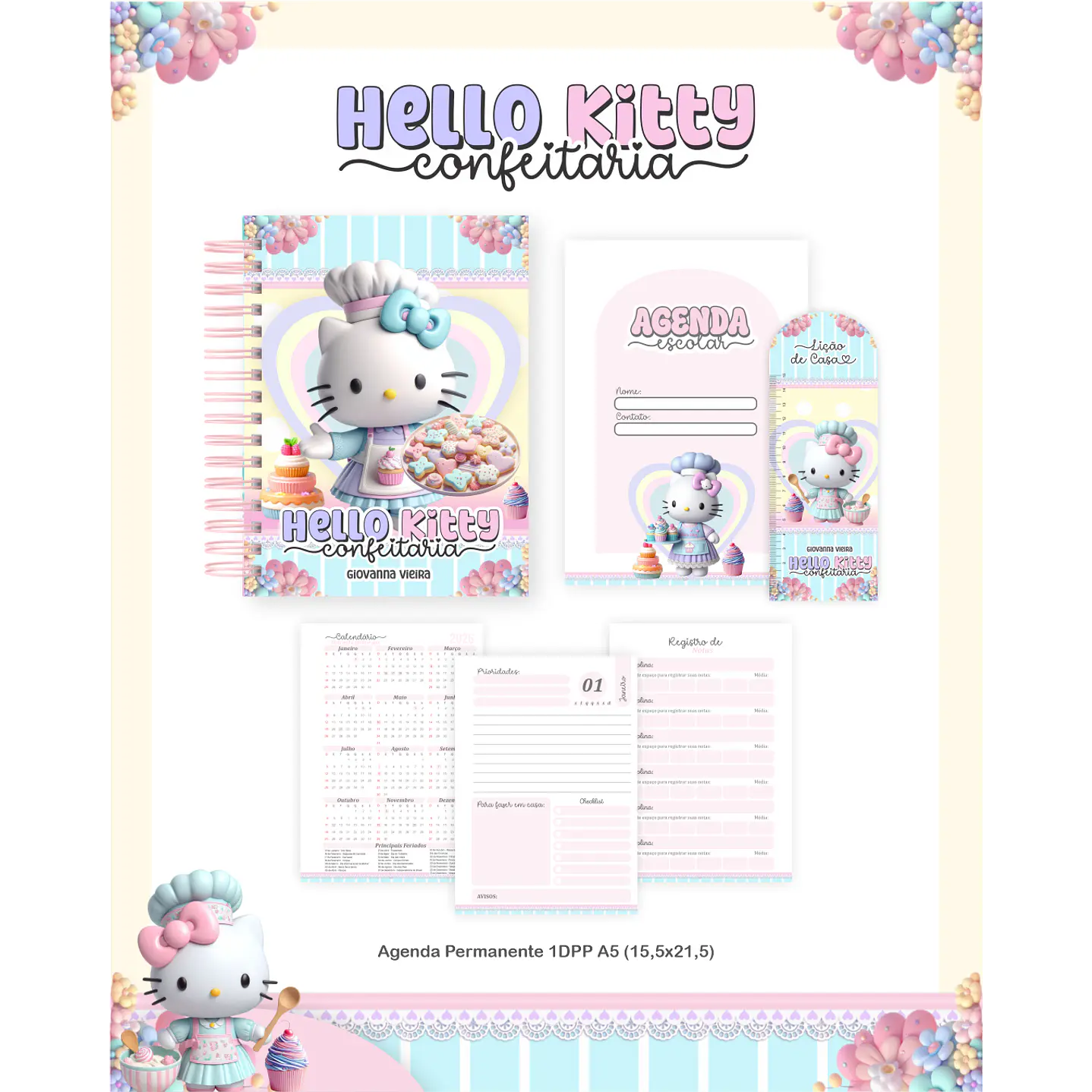 Encadernação Hello Kitty Confeitaria - Volta às Aulas 4