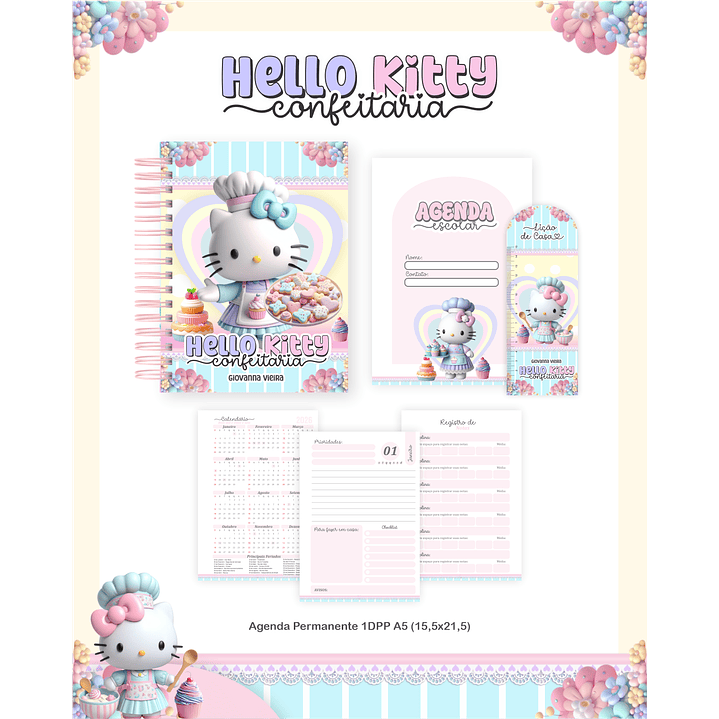Encadernação Hello Kitty Confeitaria - Volta às Aulas 4
