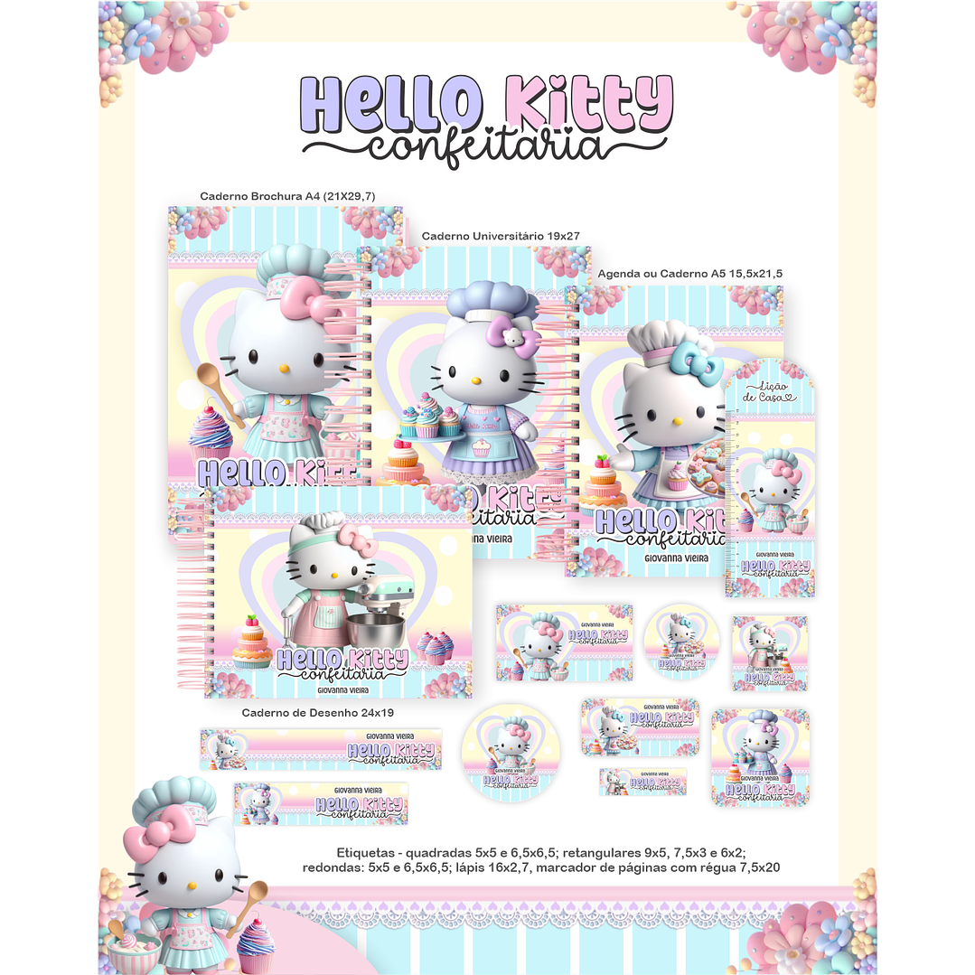 Encadernação Hello Kitty Confeitaria - Volta às Aulas 1