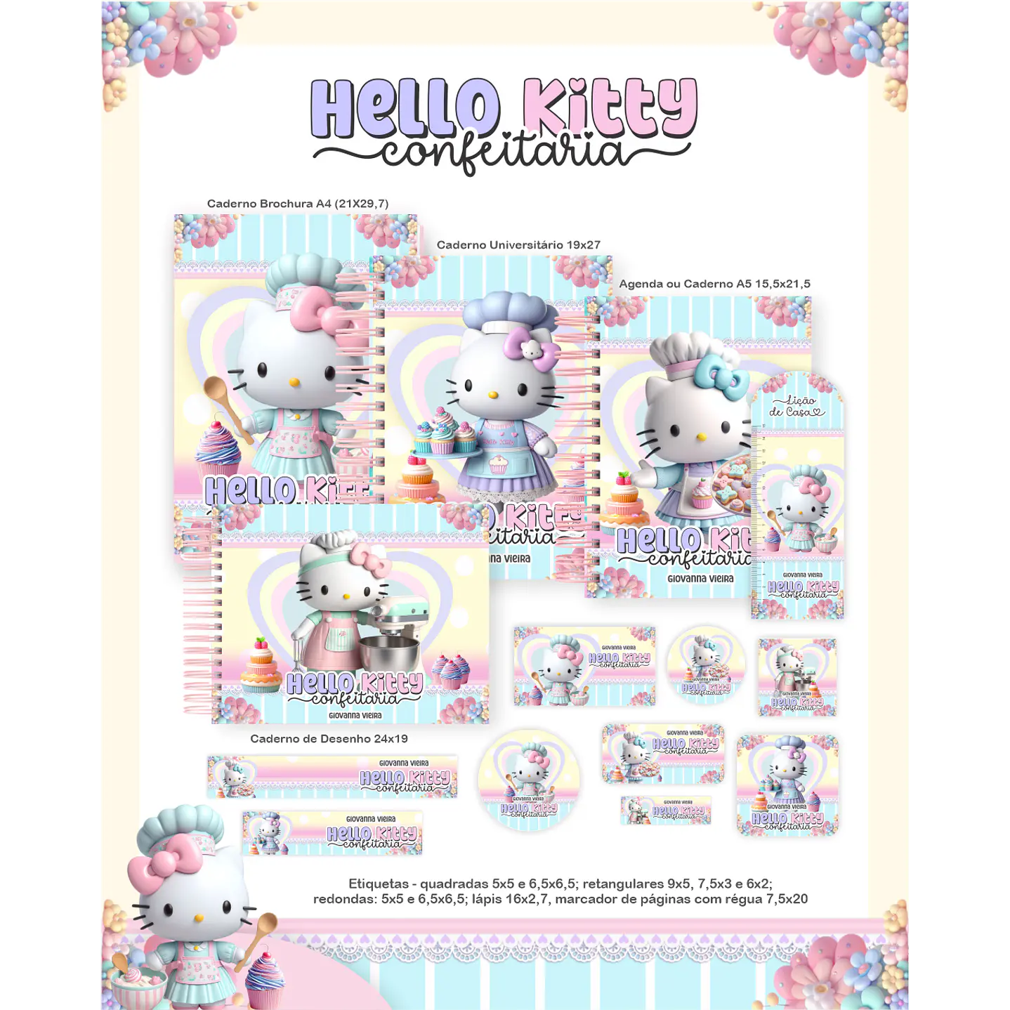 Encadernação Hello Kitty Confeitaria - Volta às Aulas 1