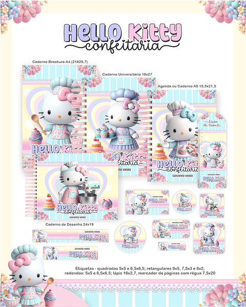 Encadernação Hello Kitty Confeitaria - Volta às Aulas