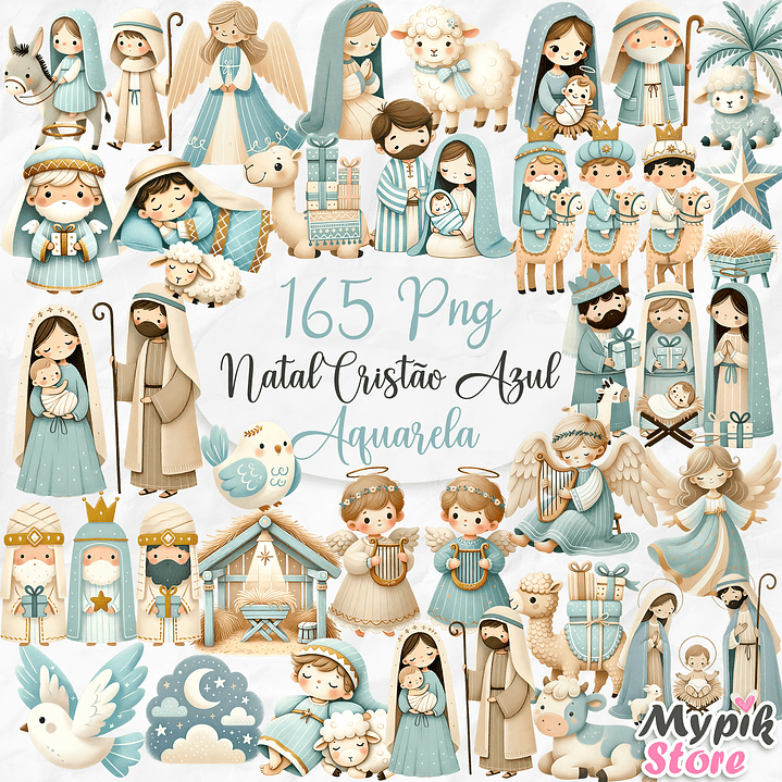 Kit Digital Natal Cristão em Aquarela Azul 1