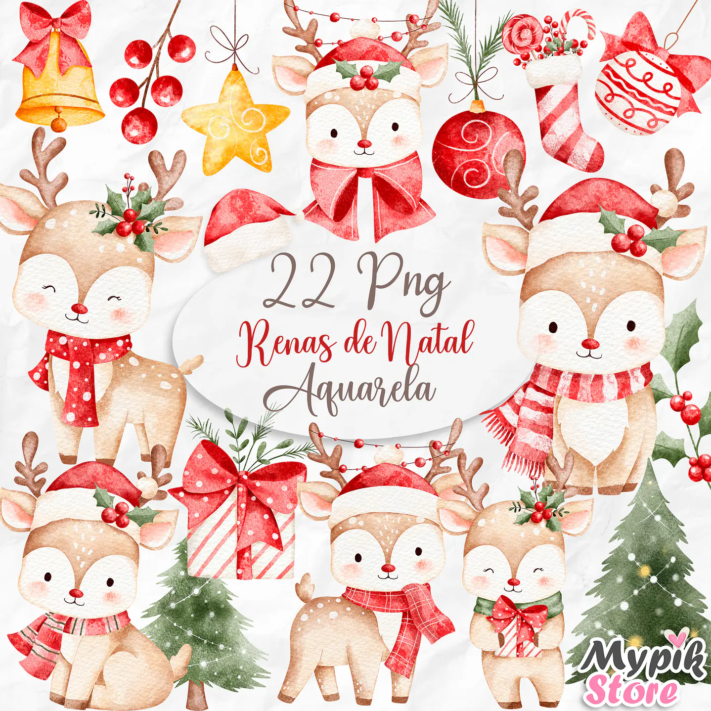Kit Digital Renas de Natal Aquarela 1