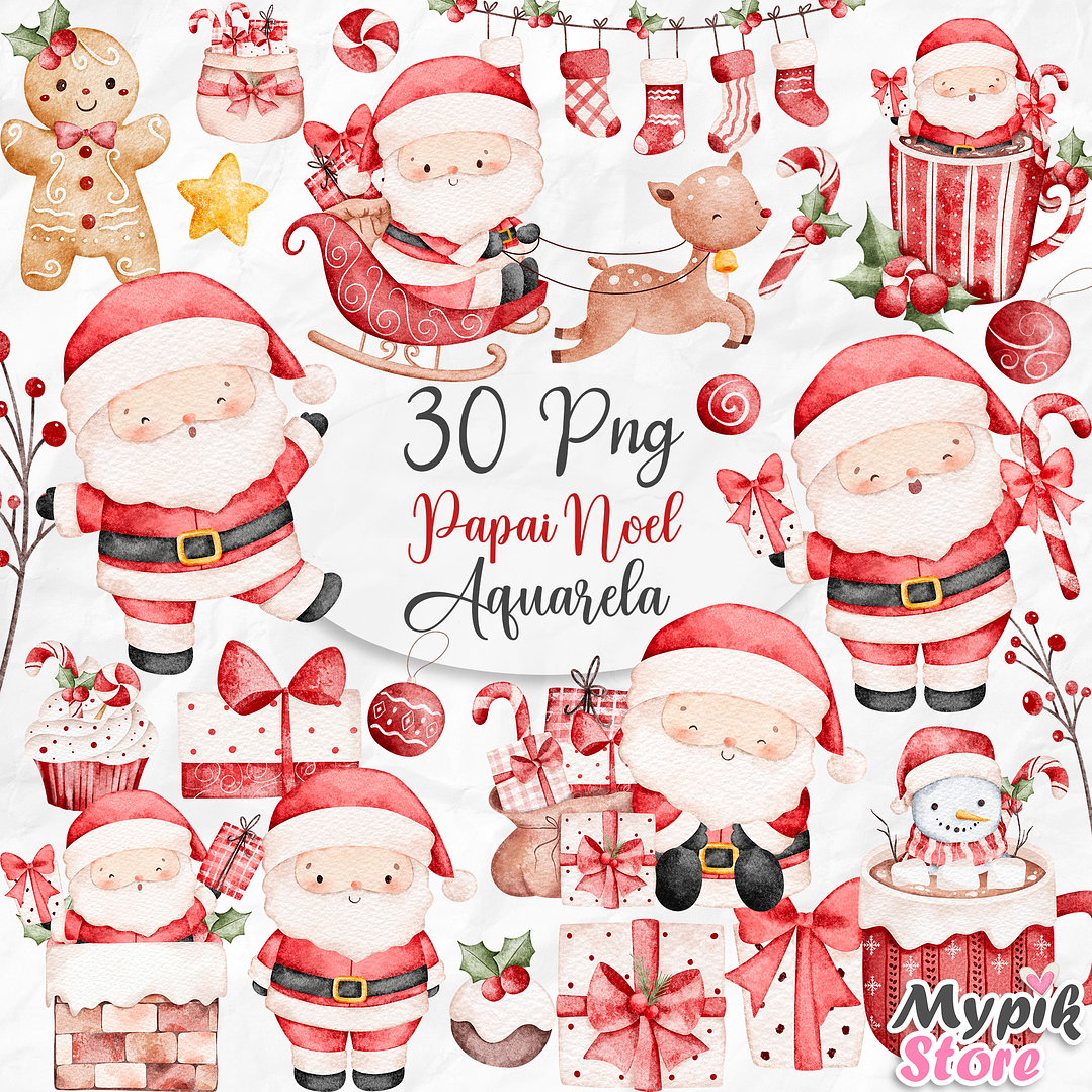 Kit Digital Papai Noel Natal Aquarela 1