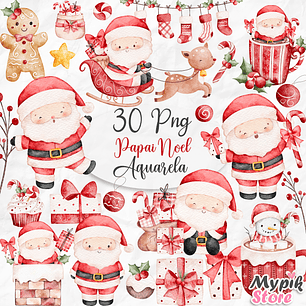 Kit Digital Papai Noel Natal Aquarela
