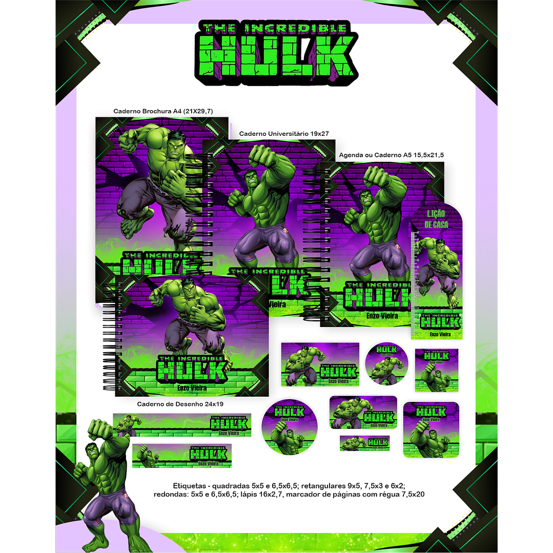 Kit Digital Encadernação Hulk - Volta às Aulas  2