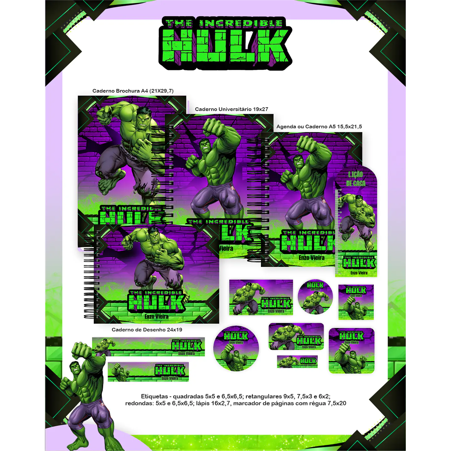 Kit Digital Encadernação Hulk - Volta às Aulas  2