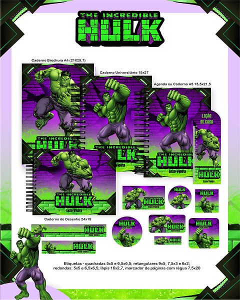 Kit Digital Encadernação Hulk - Volta às Aulas 