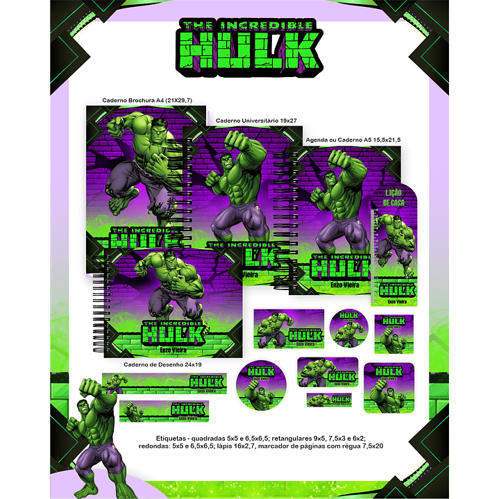 Kit Digital Encadernação Hulk - Volta às Aulas  2
